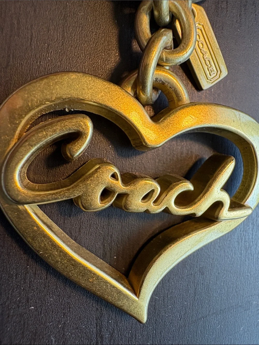 Coach Brass Heart Script Keyring - Picture 2 of 3